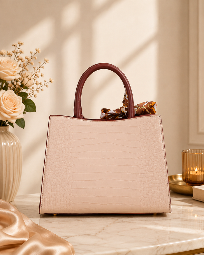 Crocodile Embossed Top Handle Handbag