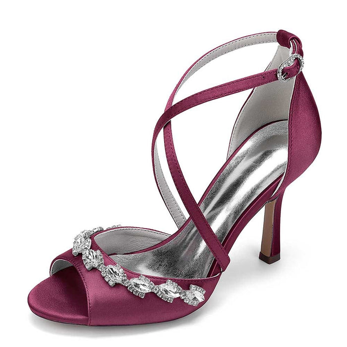 Cross Strap Bridal Sandals Hand-Made Wedding Shoes Dress Heels With Crystals