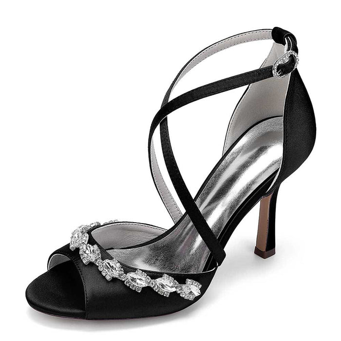 Cross Strap Bridal Sandals Hand-Made Wedding Shoes Dress Heels With Crystals