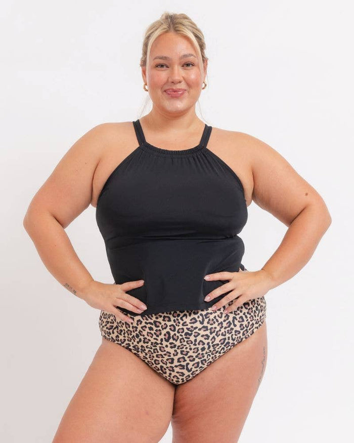 Crossover Tankini Swim Top in Black