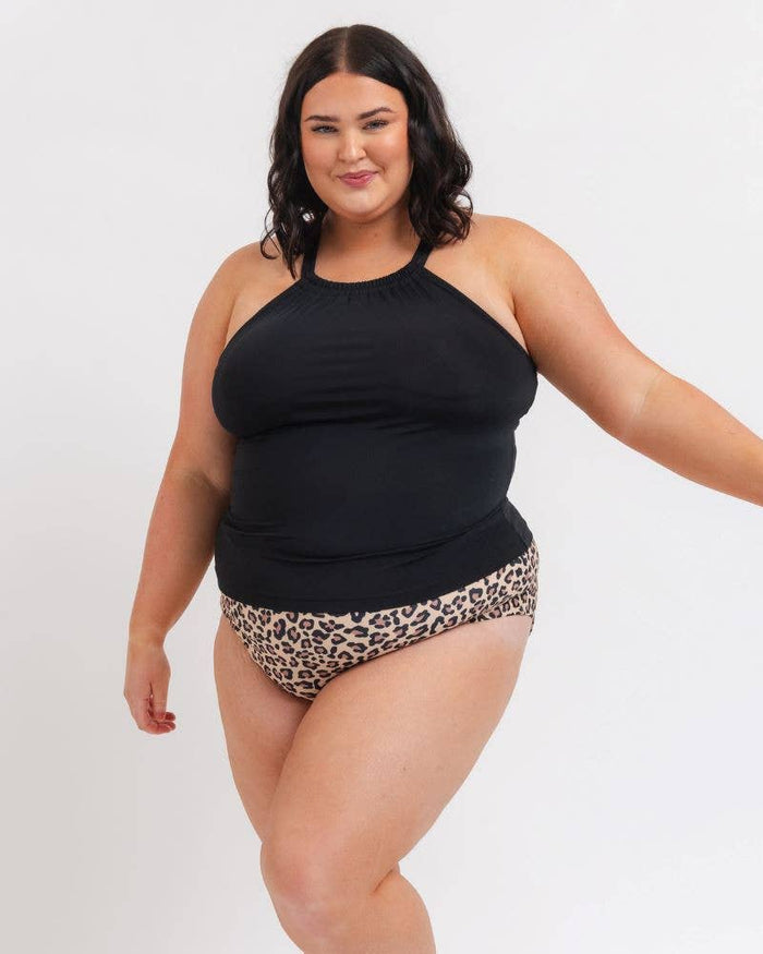 Crossover Tankini Swim Top in Black