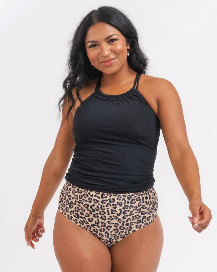Crossover Tankini Swim Top in Black