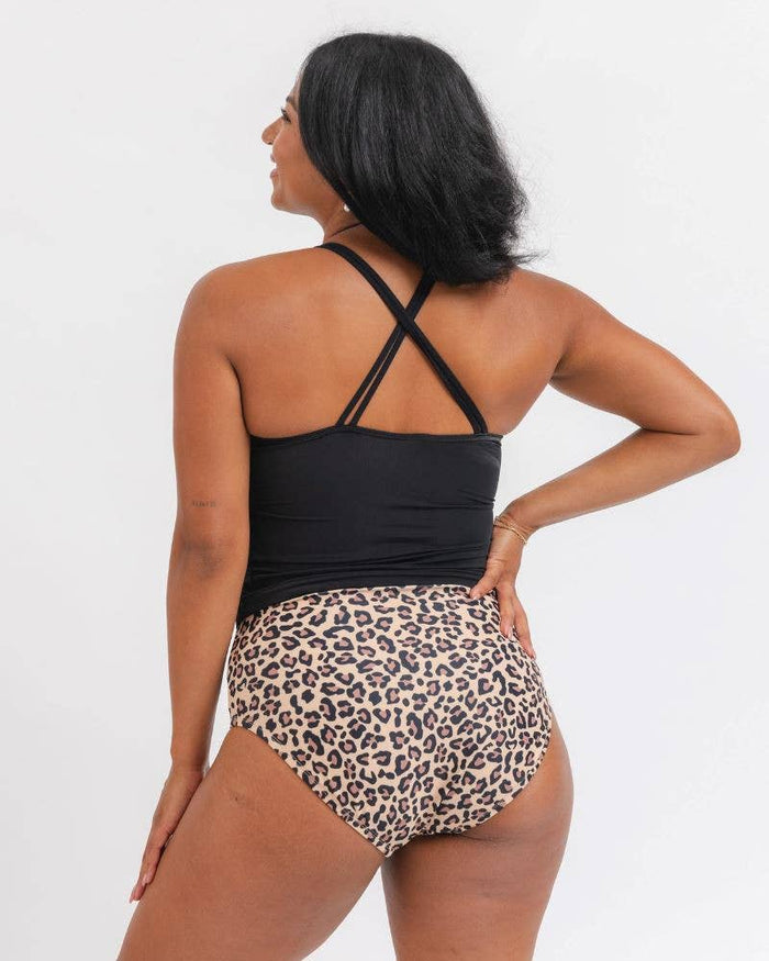 Crossover Tankini Swim Top in Black