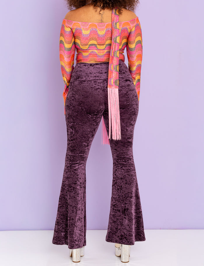 Damson Crushed Velvet Flares