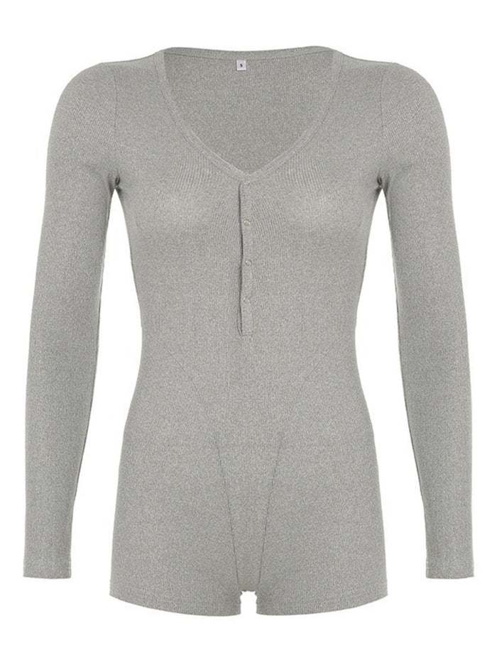 Deep V-Neck Long Sleeve Romper