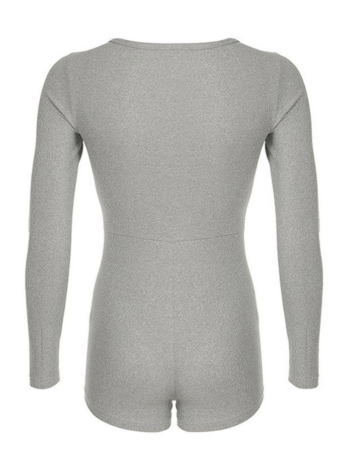 Deep V-Neck Long Sleeve Romper