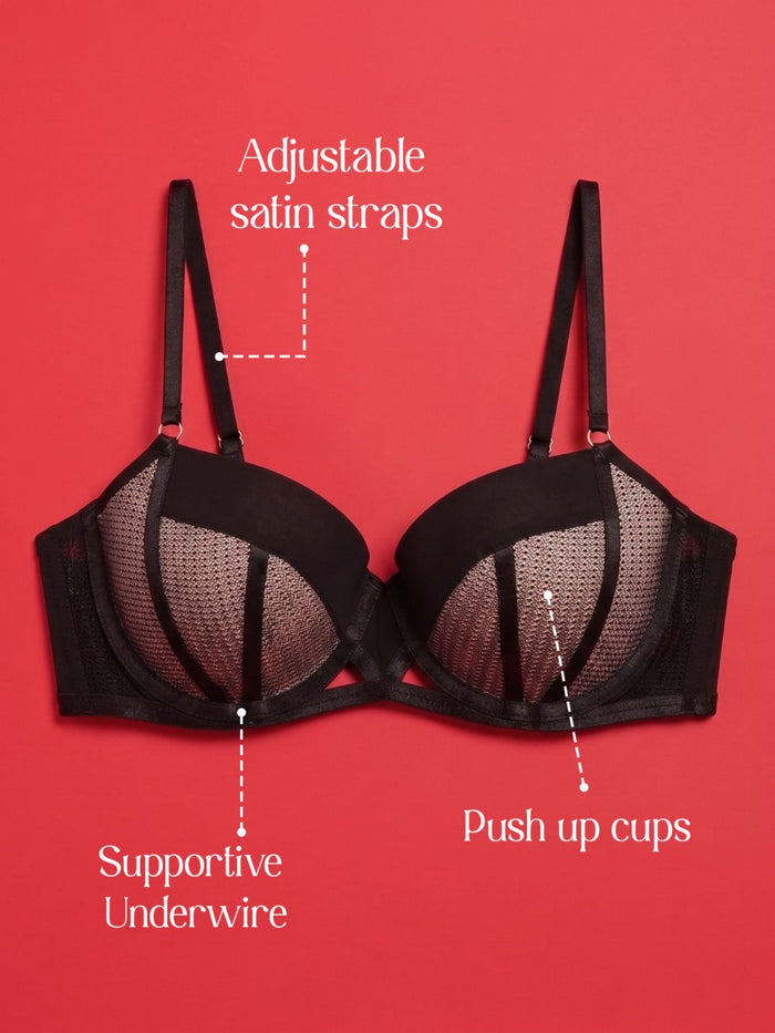 Demi Cup Black Padded Underwired Bra