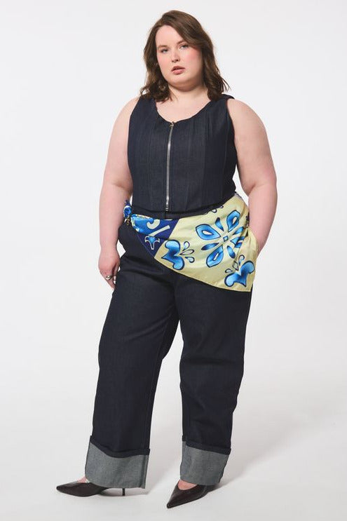 Plus size woman wearing a denim outfit