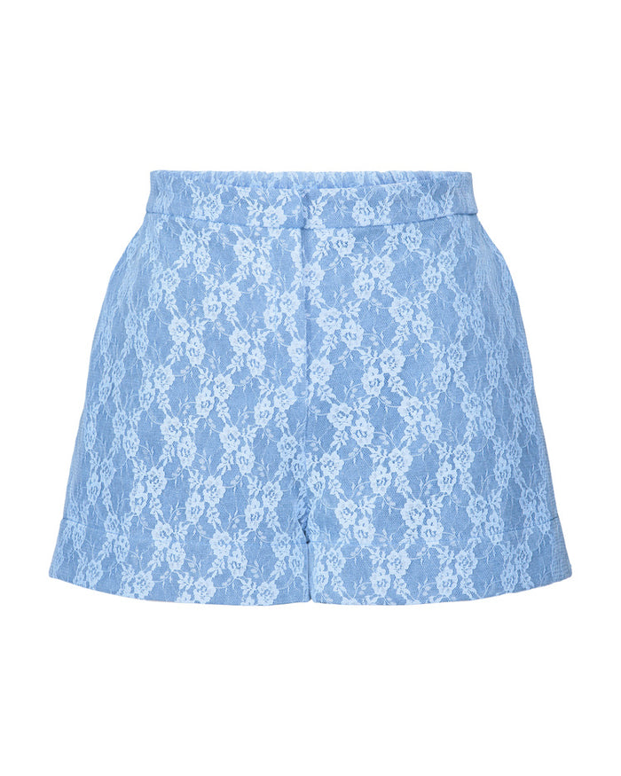 Blue lace shorts on a white background