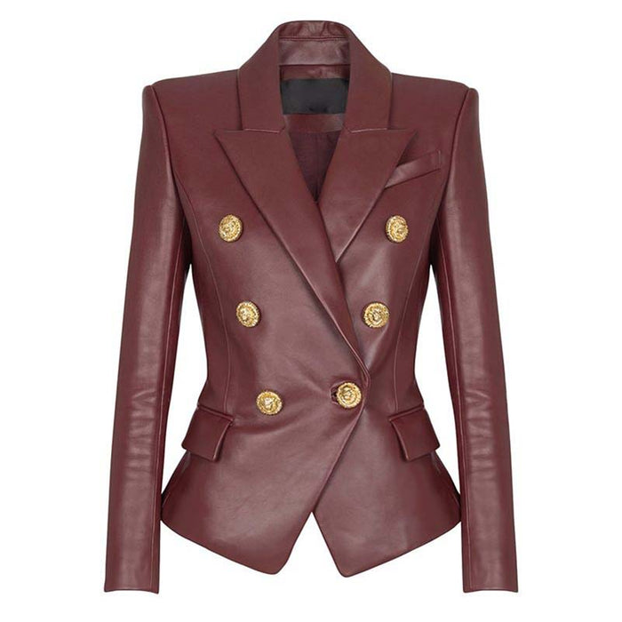 Double breasted blazer 6-button collared burgundy jacket for women