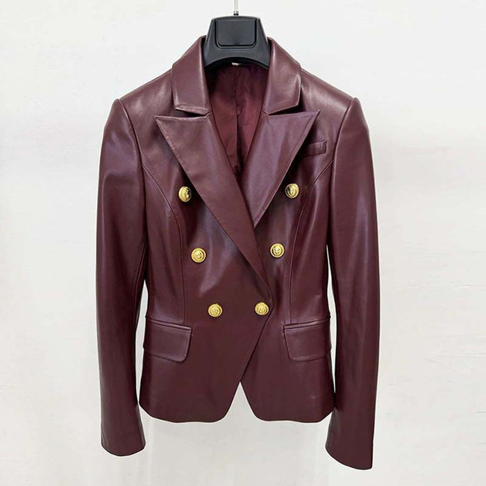 Double breasted blazer 6-button collared burgundy jacket for women
