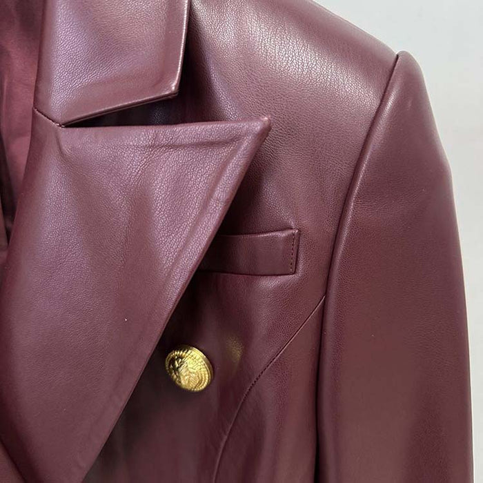 Double breasted blazer 6-button collared burgundy jacket for women