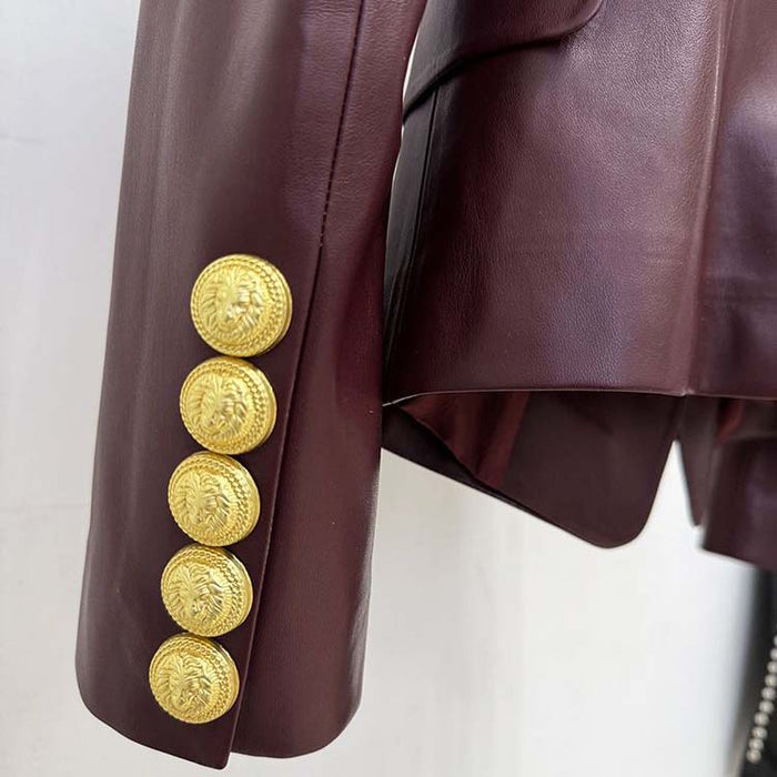 Double breasted blazer 6-button collared burgundy jacket for women