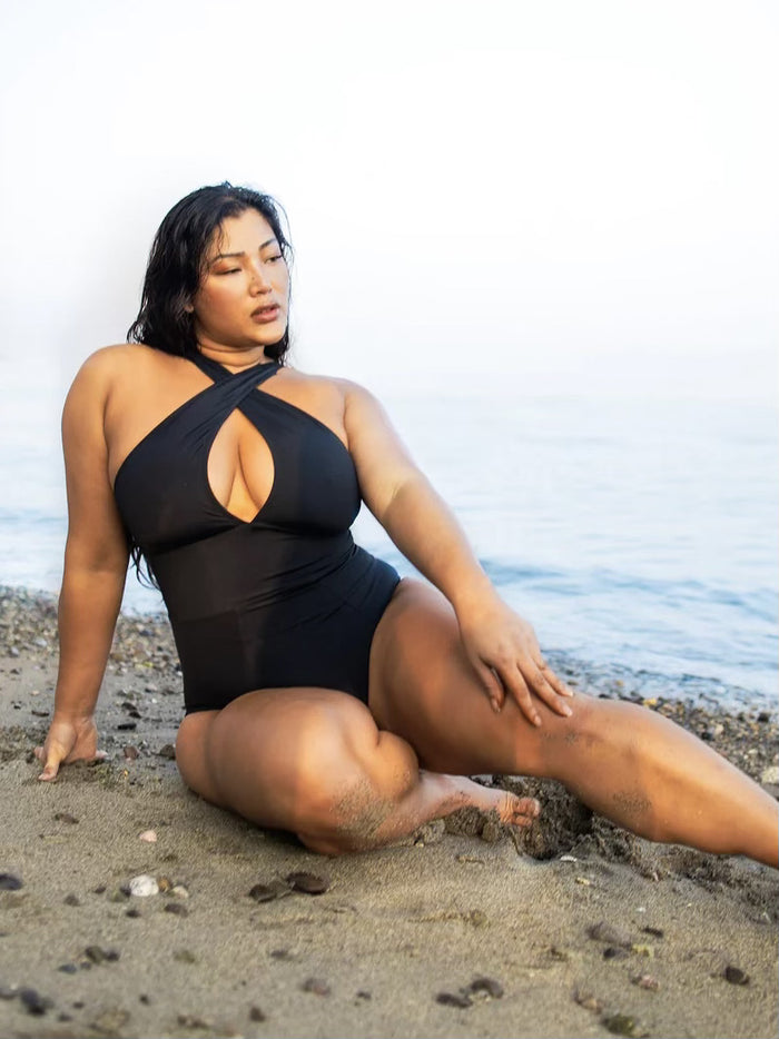 Ellanora One Piece Plus Size Swimsuit in Black - Laluxe Femme