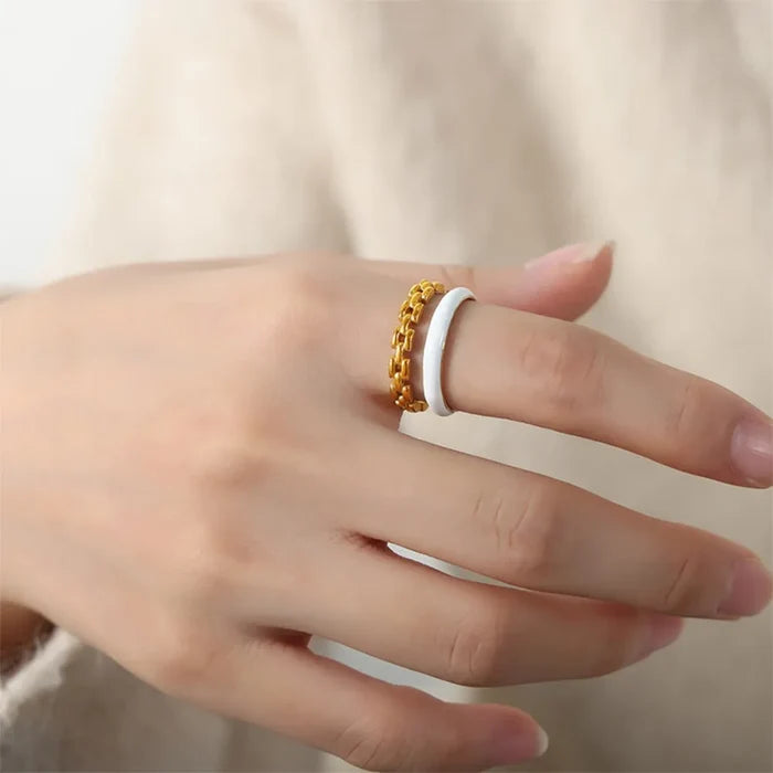 Enamel 18K Gold-Plated Open Ring