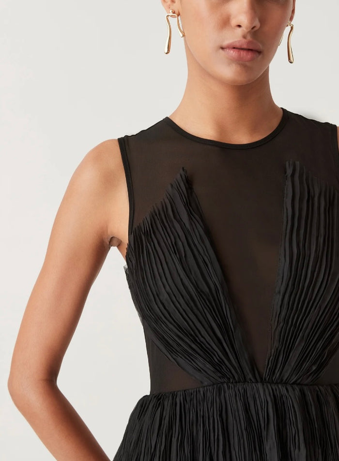 Escapist Tiered Sleeveless Chiffon Illusion Maxi Dress