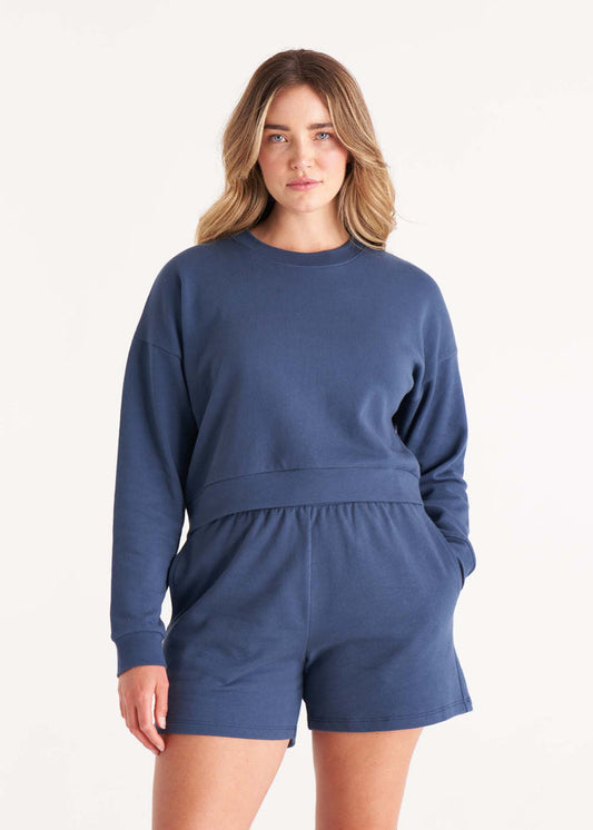 Everyday Crop Sweatshirt in Deep Blue
