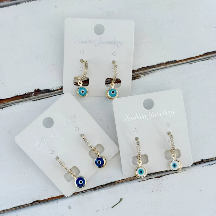 Evil Eye Pave Hoop Earrings