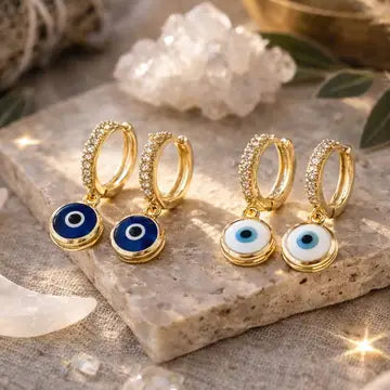 Evil Eye Pave Hoop Earrings