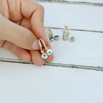 Evil Eye Pave Hoop Earrings
