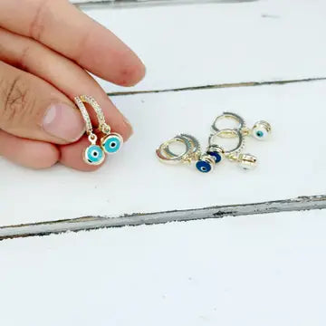 Evil Eye Pave Hoop Earrings