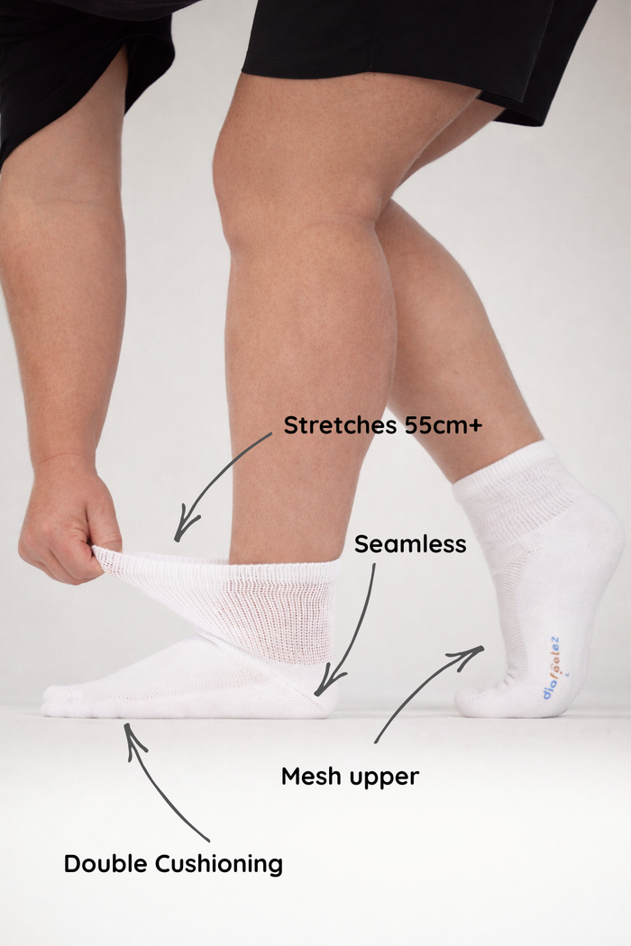 Extra Stretch Diabetic Friendly Socks | 1/4 Crew Length