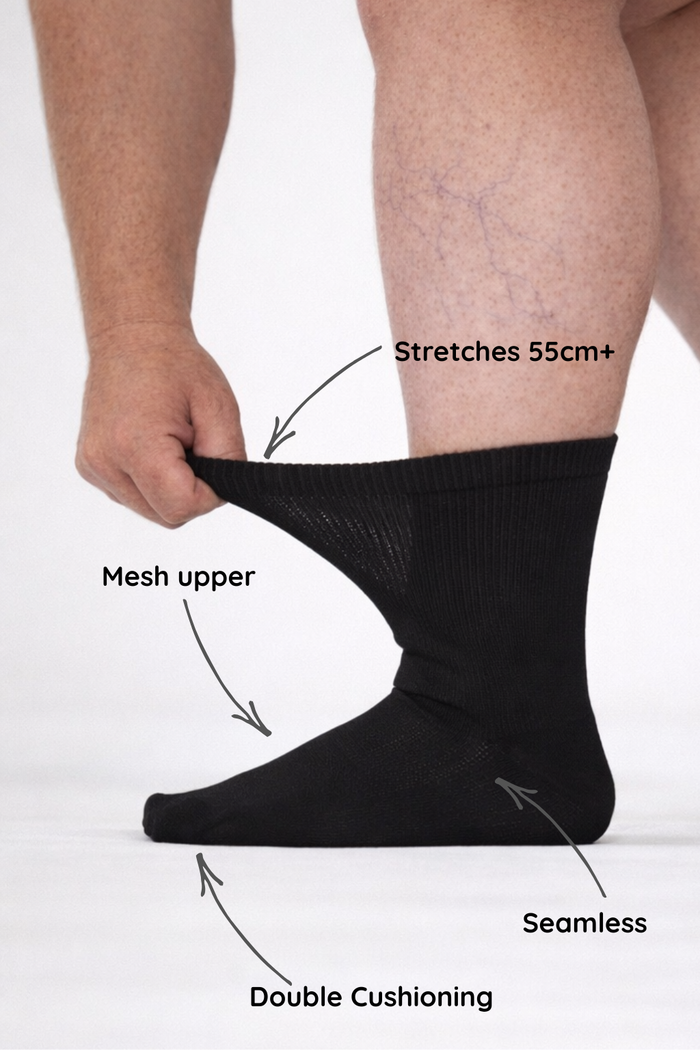 Extra Stretch Diabetic Friendly Socks  | Crew Length