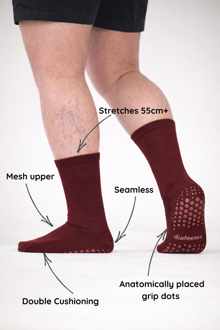 Extra Stretch Grip Diabetic Friendly Socks | Crew Length