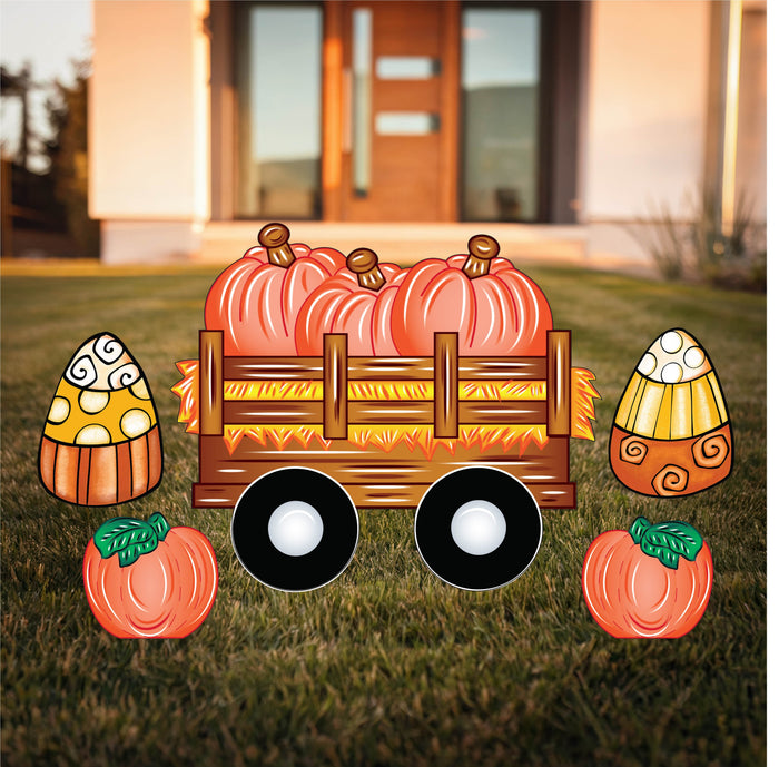 Fall Halloween Pumpkin Wagon Yard Sign