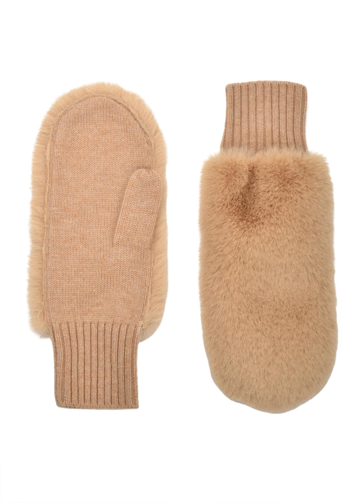 Faux Fur Cashmere Mitten in Bisque