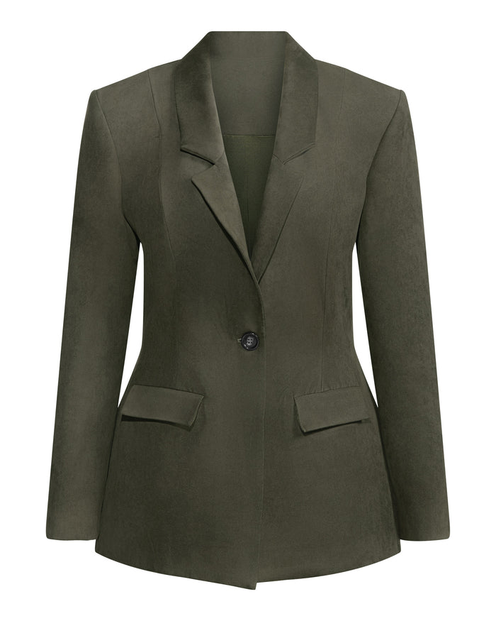 Faux Suede Blazer in Olive Green