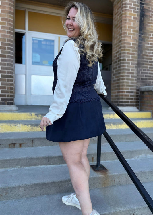 Faux Suede Bubble Skirt in Navy