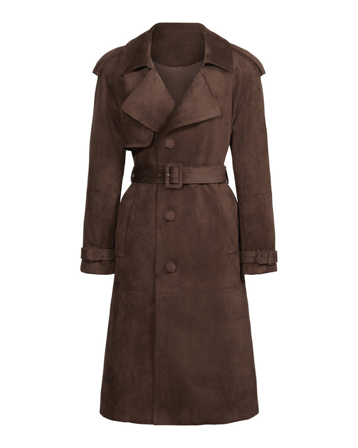 Faux Suede Coat in Chocolate Brown