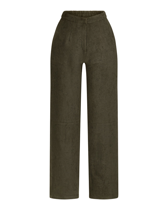 Faux Suede Pants in Olive Green