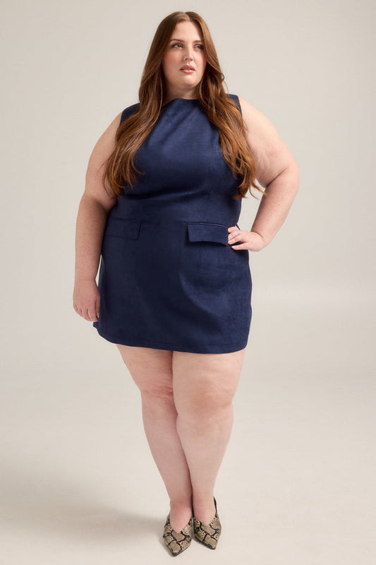 Faux Suede Shift Dress in Navy