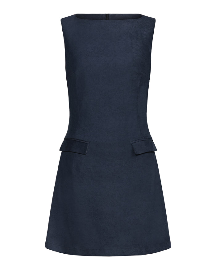 Faux Suede Shift Dress in Navy