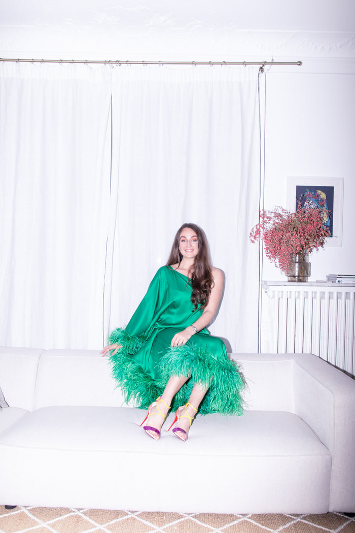Feather-Trimmed Maxi Dress