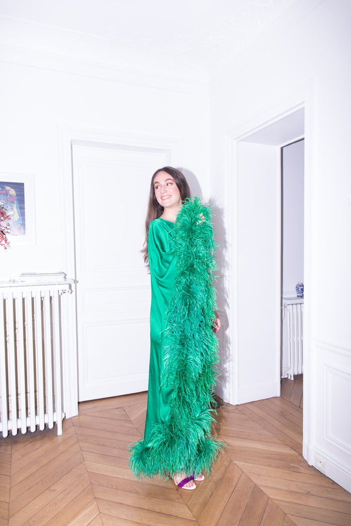 Feather-Trimmed Maxi Dress