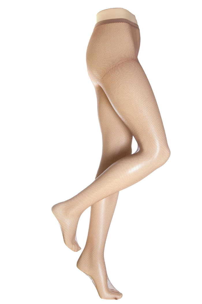 Natural fishnet tights on a white background