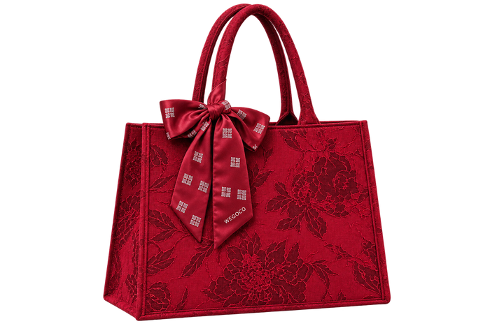Floral Embossed Tote Handbag with Scarf Accent