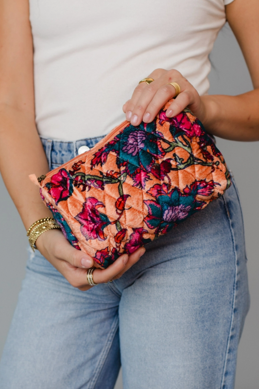 Floral Velvet Travel Pouch
