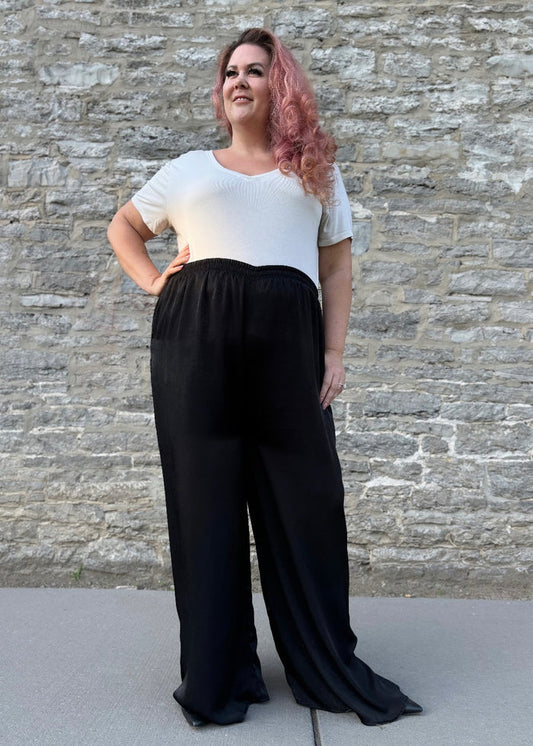 Florence Flowy Satin Pants in Black