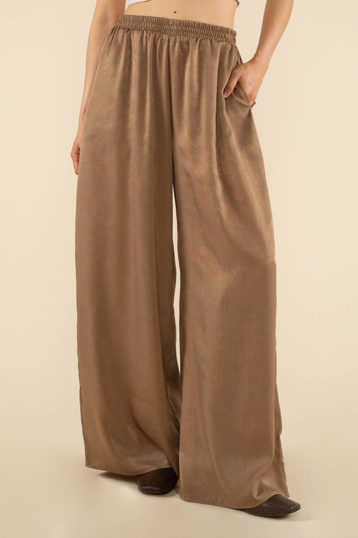 Florence Flowy Satin Pants in Cocoa