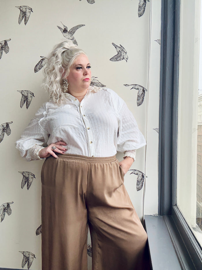 Florence Flowy Satin Pants in Cocoa