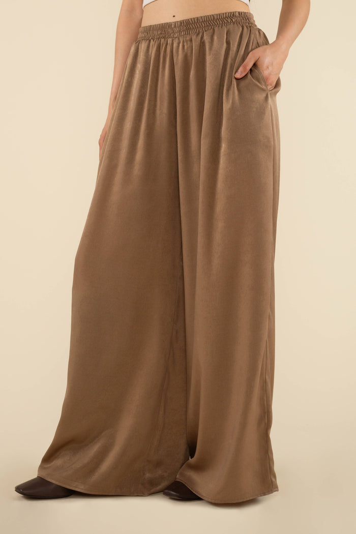 Florence Flowy Satin Pants in Cocoa