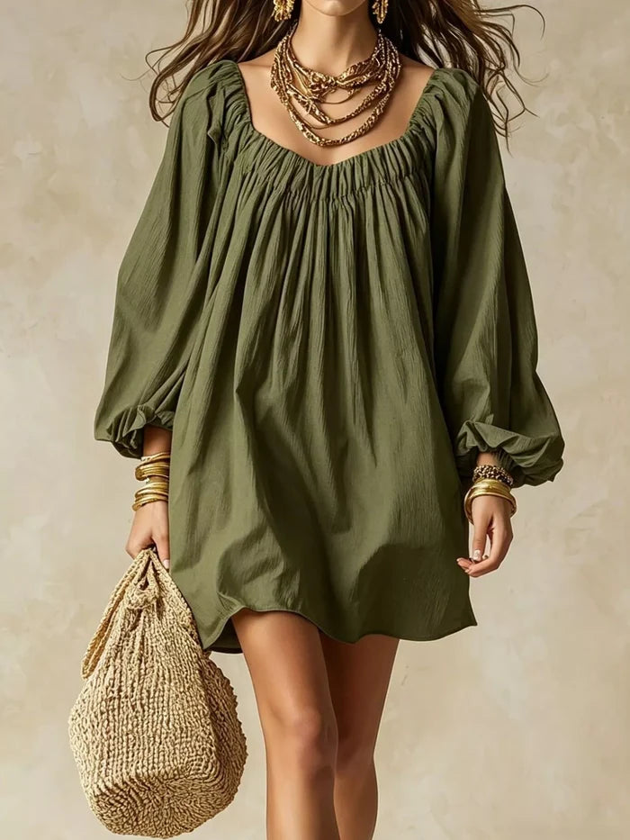 Flowy Balloon Sleeve Mini Dress