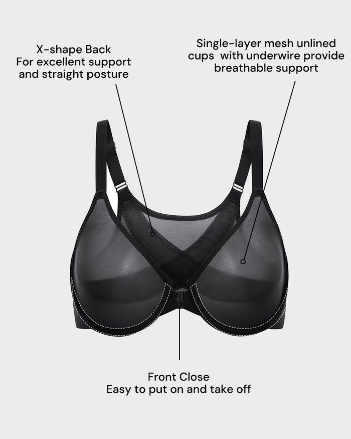 Front Clasp Mesh Support Bra
