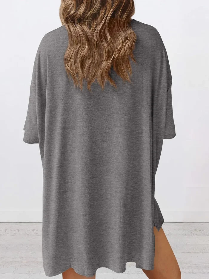 Full Size Oversized Slit Round Neck Top and Shorts Lounge Set Plus Size