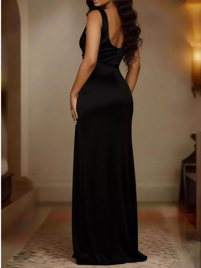 Full Size Satin Cowl Neck High Slit Maxi Dress Plus Size
