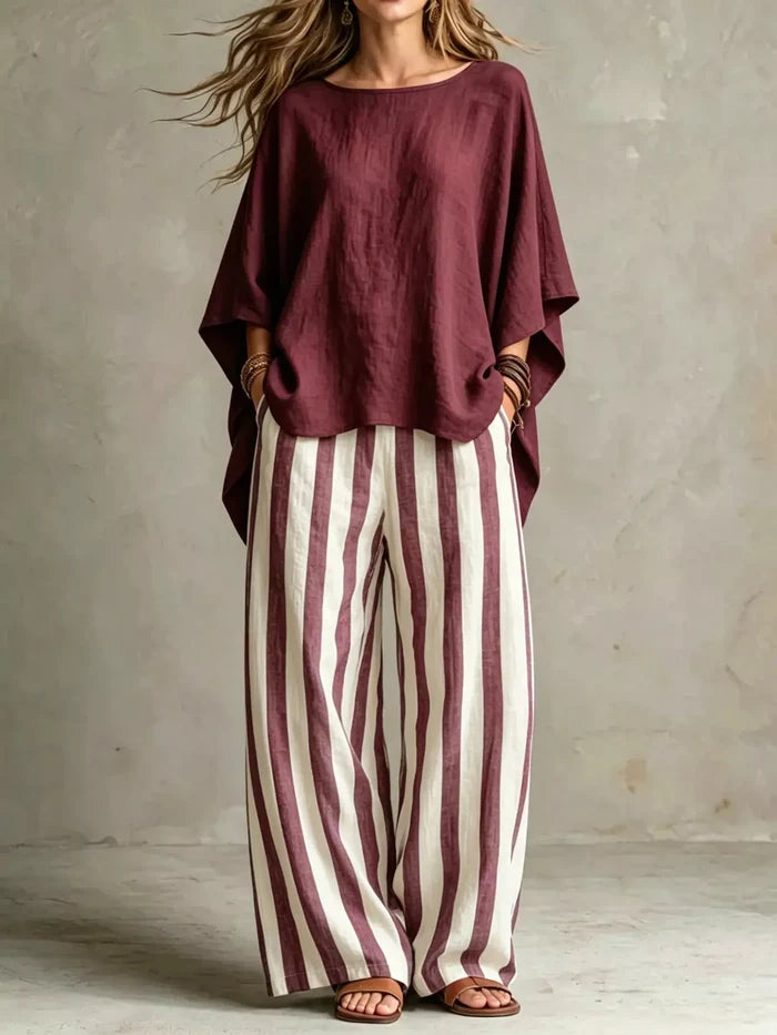 Full Size Solid Color Top and Pants Set Plus Size